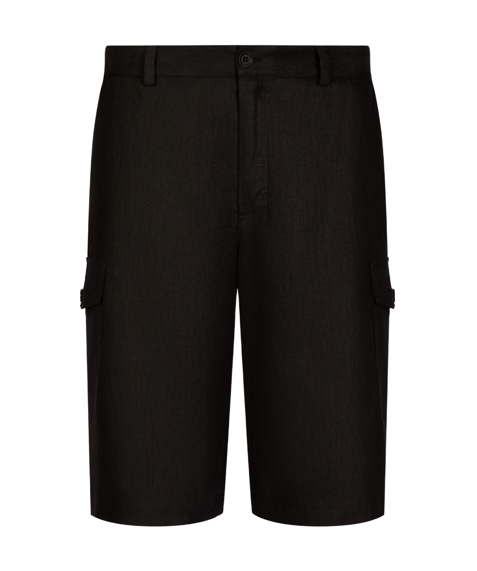 Dolce & Gabbana Black Bermuda Shorts With Pockets In Linen Man In Black