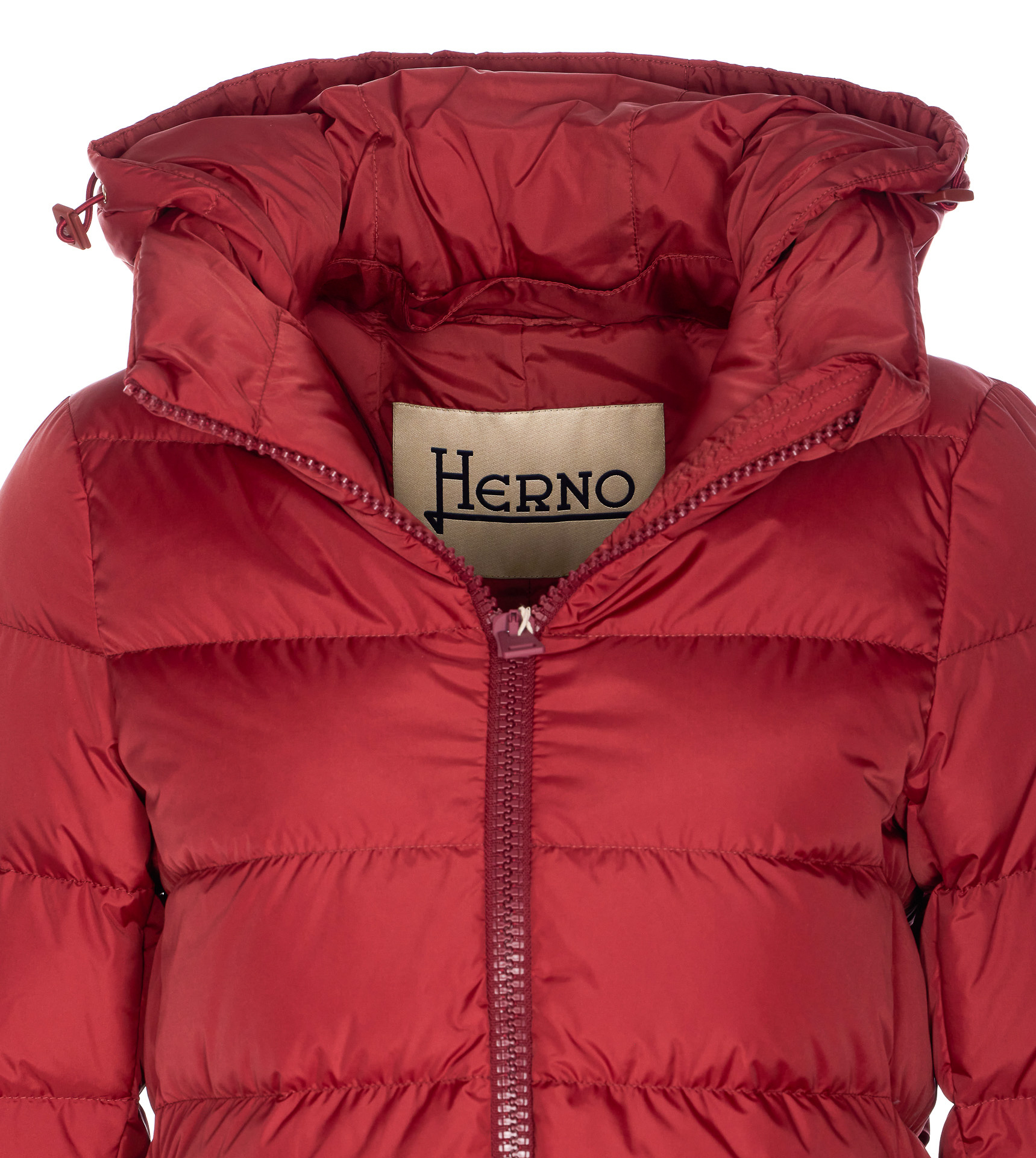 Herno Quilted Hooded Long Jacket In Red