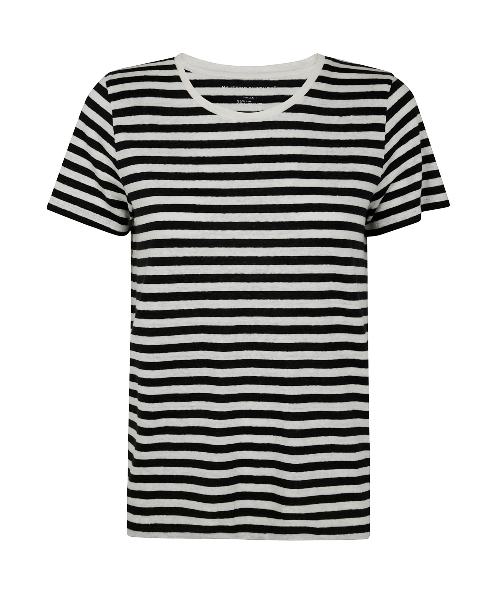 Majestic Round Neck Short Sleeves Sweater In Black