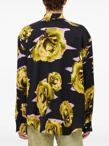 Msgm Pixelated Rose Print Shirt In Black
