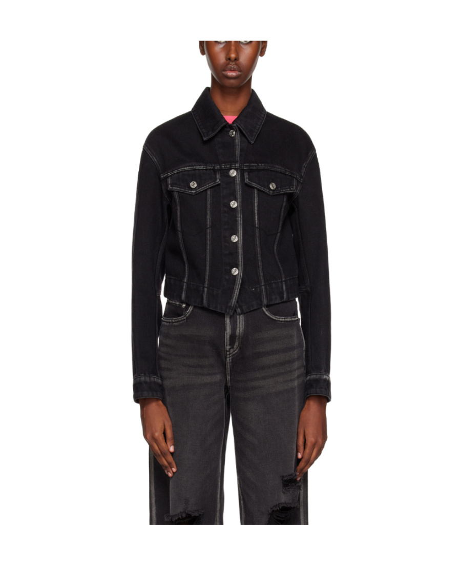We11 Done V-shaped Denim Jacket In Black