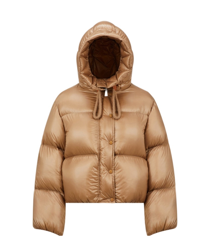 Moncler Borey Hooded Short Down Jacket Beige In Nude