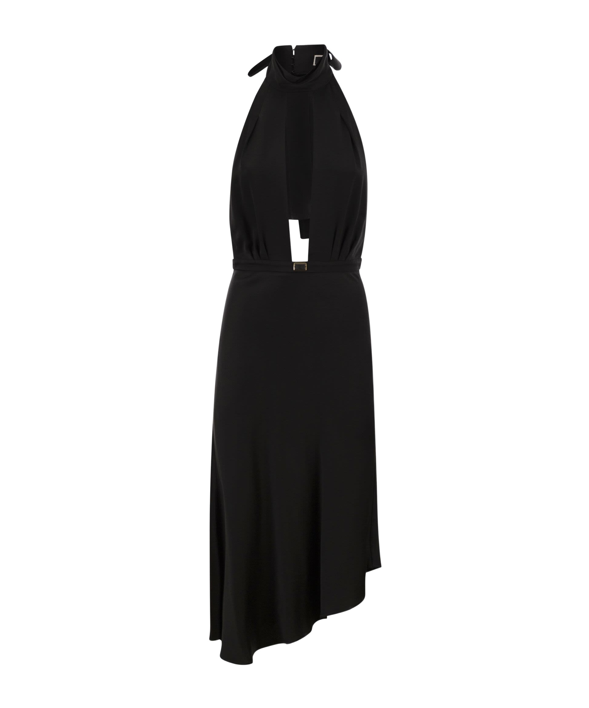 Elisabetta Franchi Women's Satin Midi Dress With Asymmetric Skirt In Black