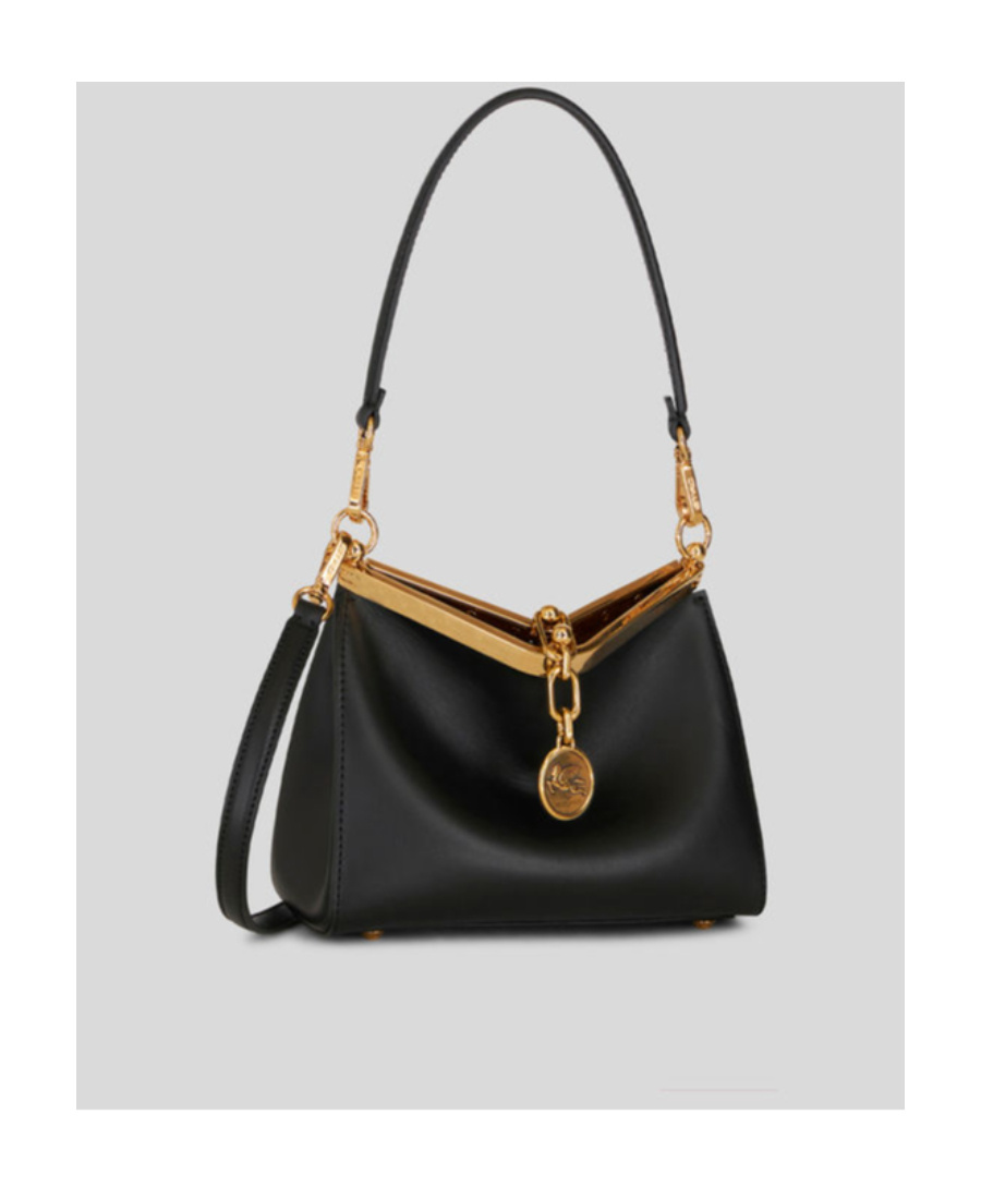 Etro Small Vela Leather Shoulder Bag In Black