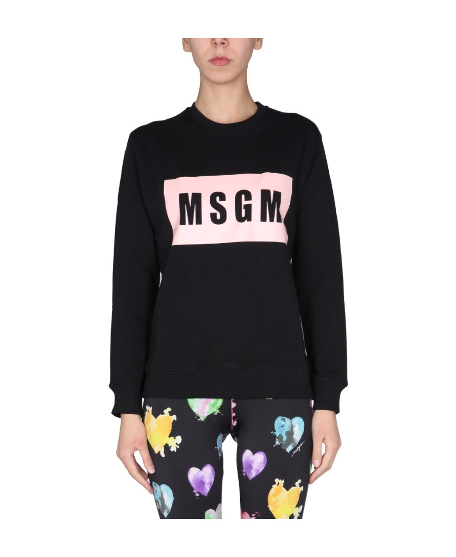 Msgm Logo-print Crew Neck Sweatshirt In Black