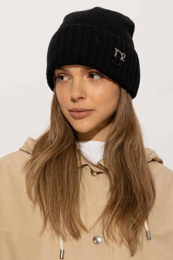 Dsquared2 Monogram-plaque Knitted Beanie In Black