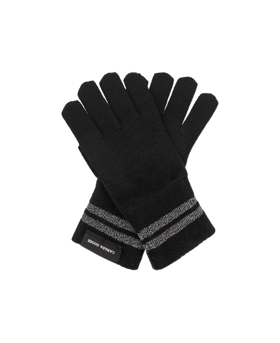 Canada Goose Metallic-stripe Merino-knit Gloves In Black