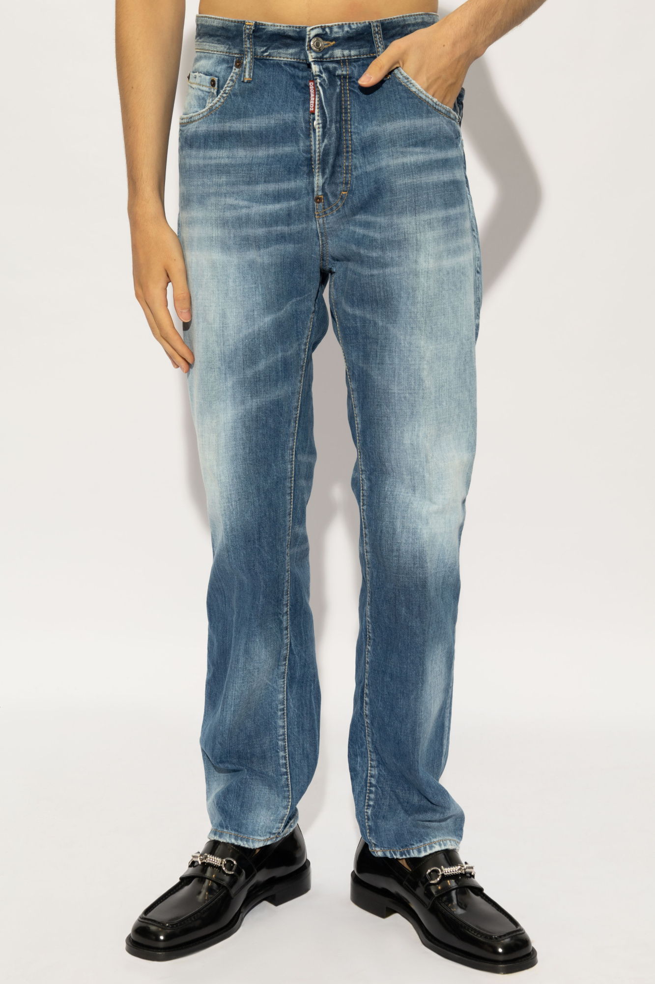 Dsquared2 Layered-effect Straight-leg Jeans In Blue