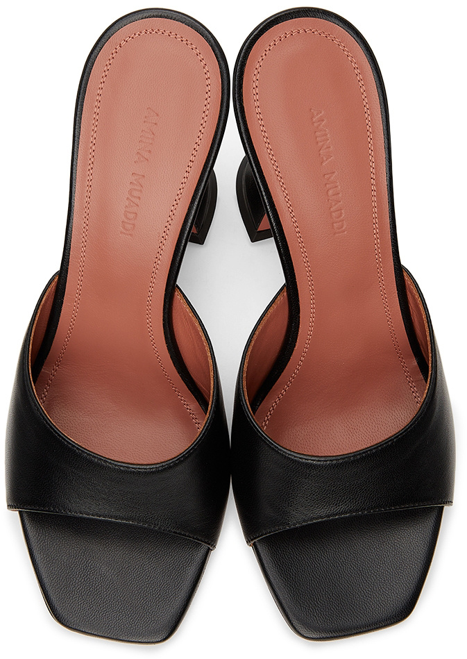 Shop Amina Muaddi Black Logo High-heeled Sandals