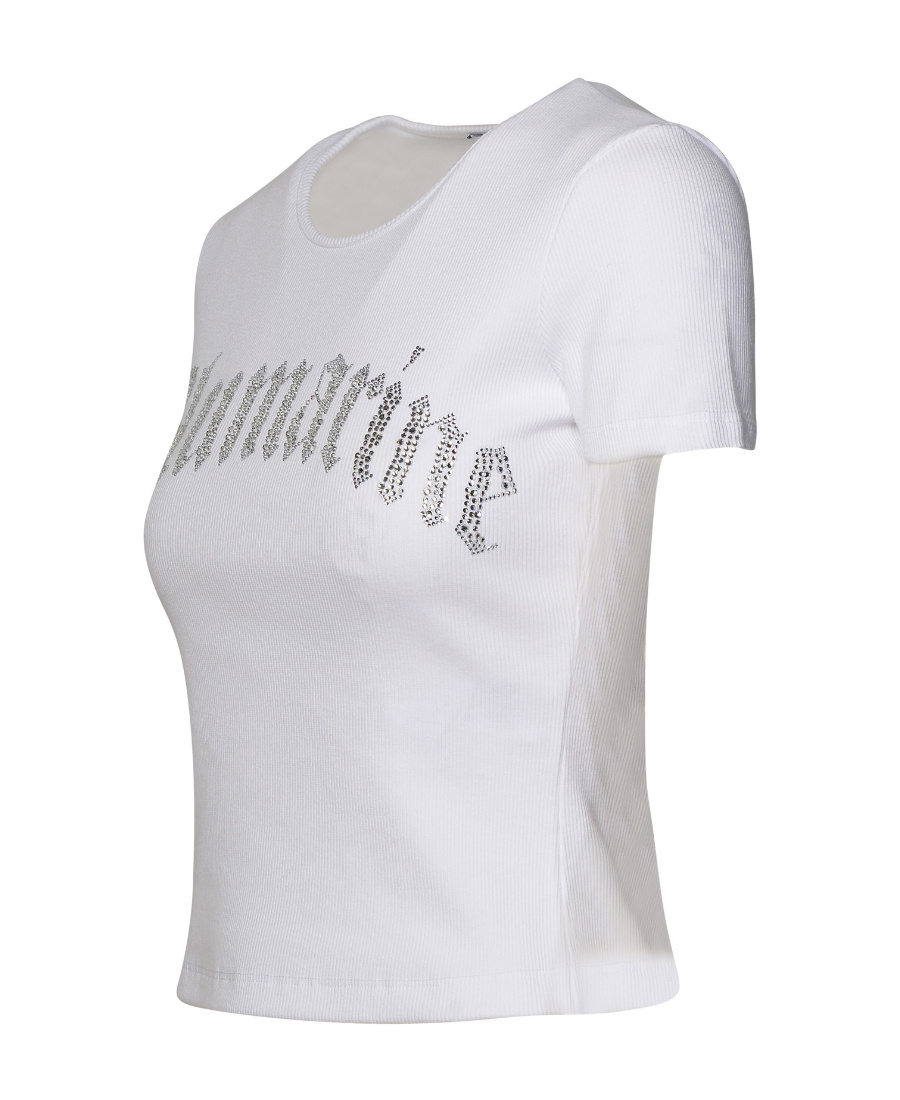 Shop Blumarine Rhinestone-embellished T-shirt In White