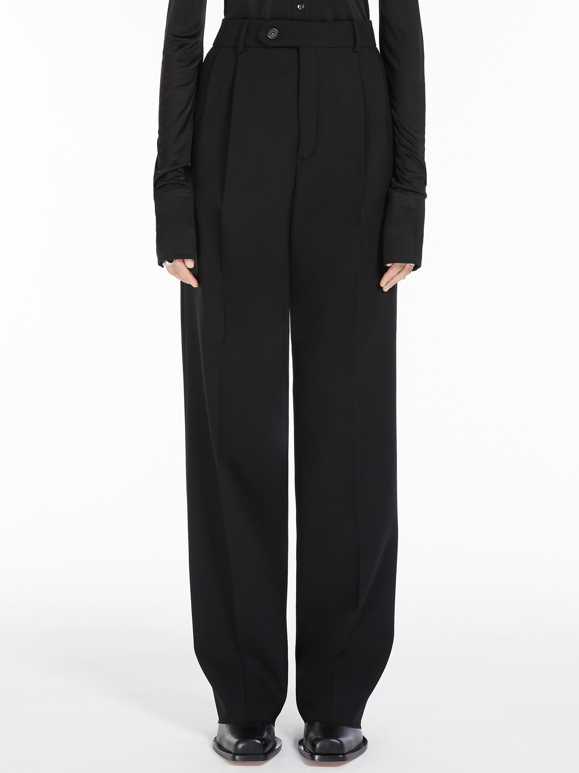 Sportmax Straight-leg High-waisted Wool Trousers In Black