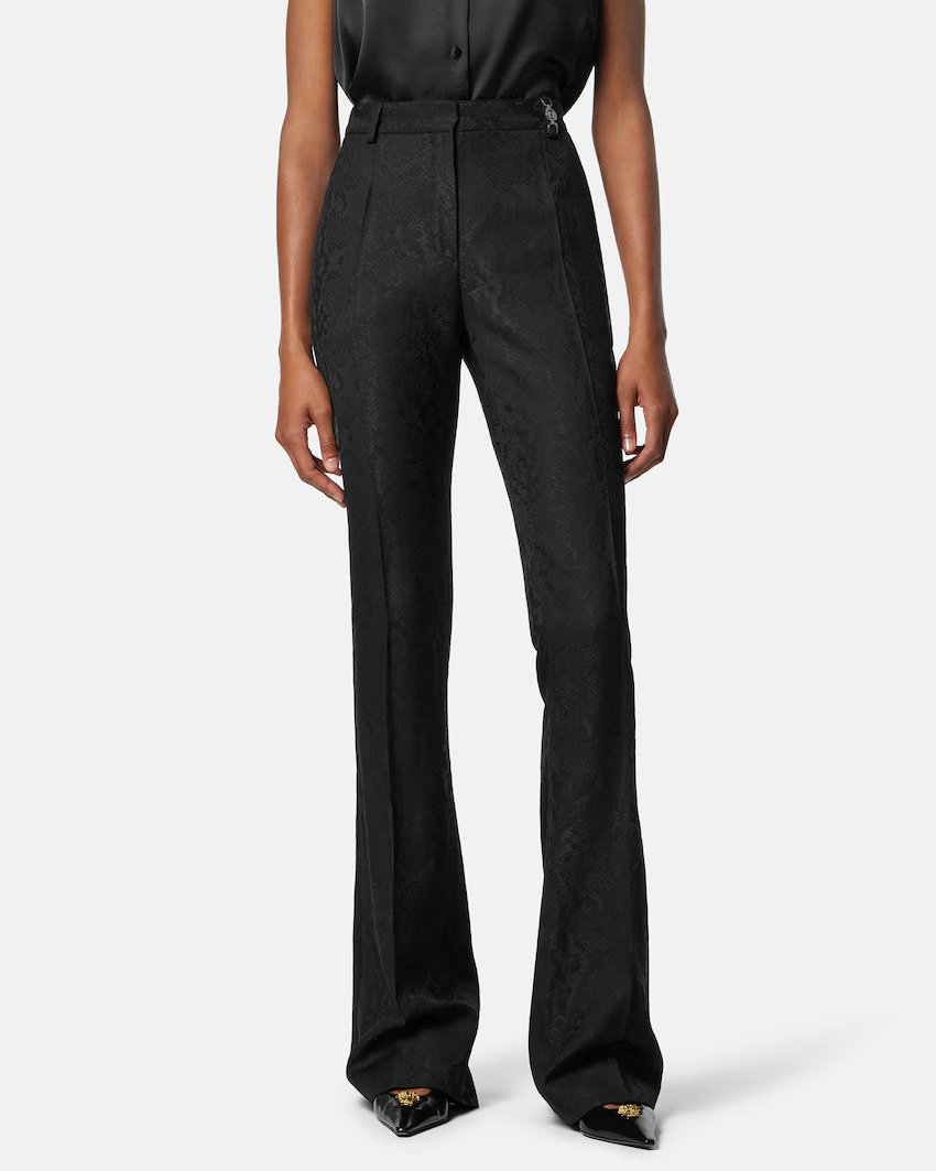 Versace Pattern-printed Creased Trousers In Black