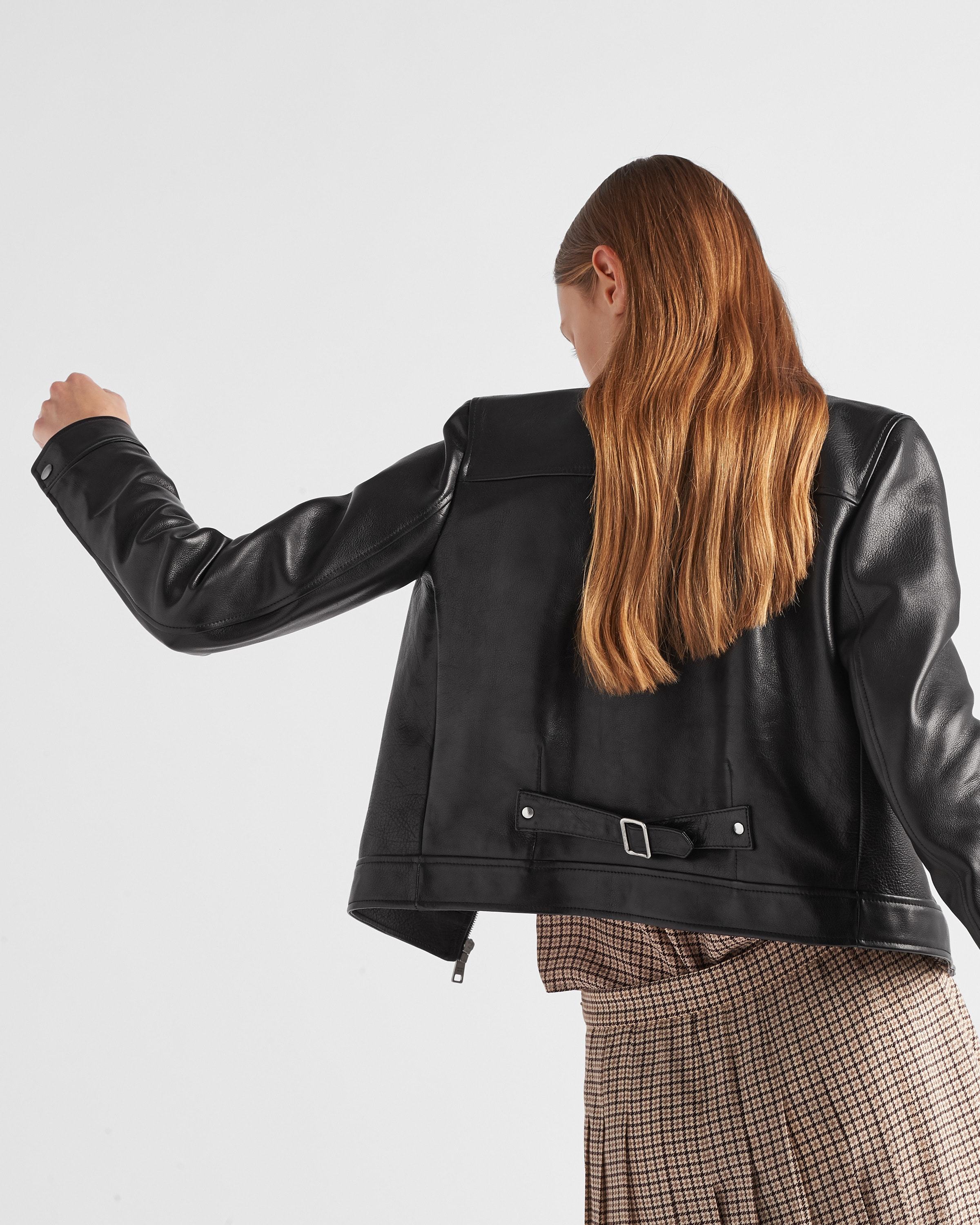 Prada Logo-patch Zip-up Leather Jacket In Black