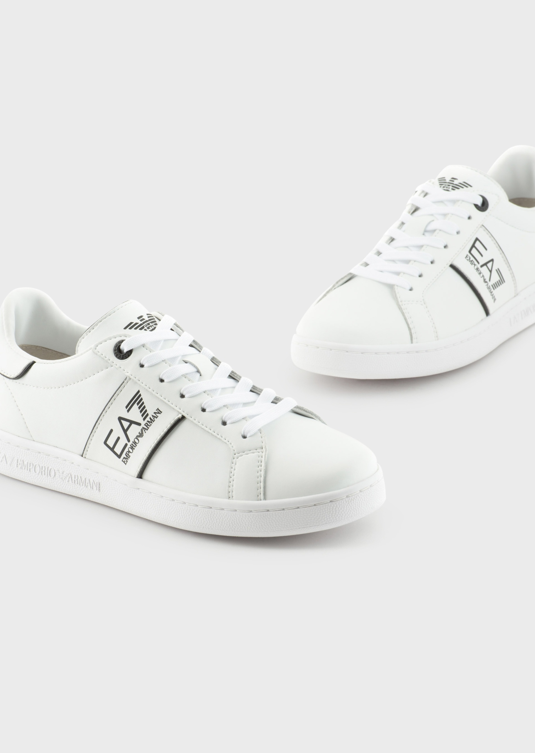 Ea7 Logo-print Leather Sneakers In White