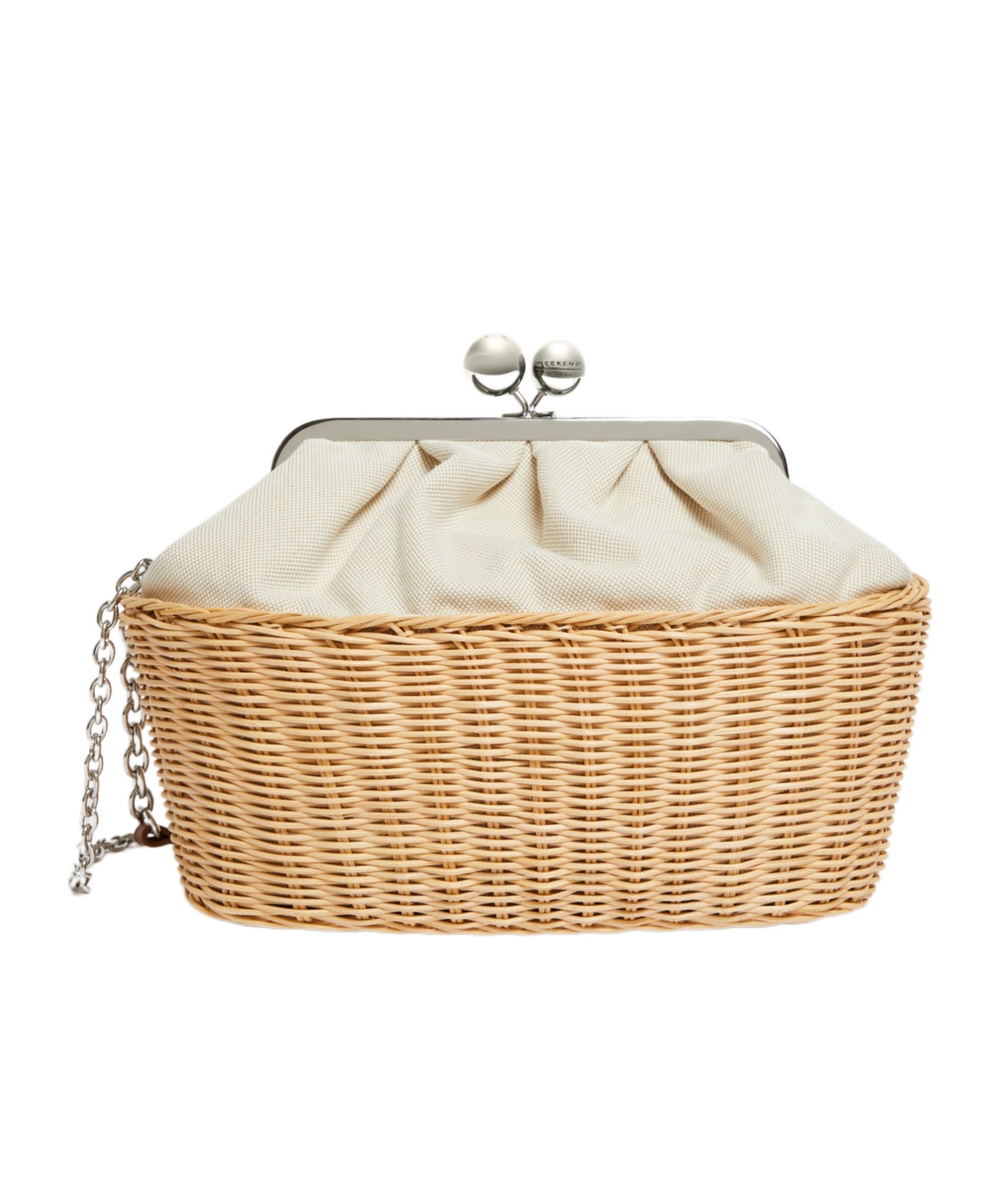 WEEKEND MAX MARA MEDIUM PASTICCINO CANVAS AND RATTAN BAG