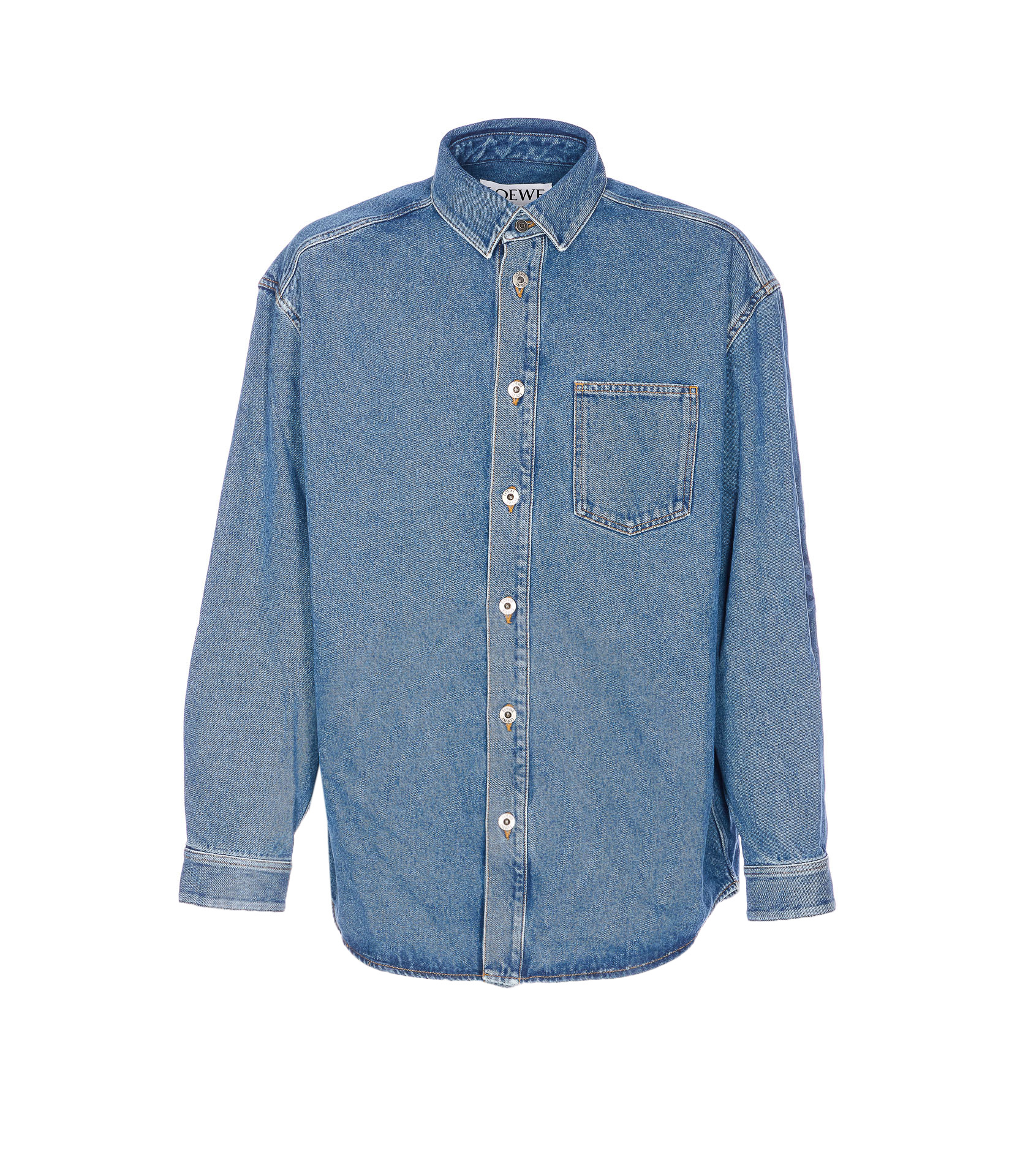 Loewe Long Sleeve Denim Shirt With Chest Pocket In Blue