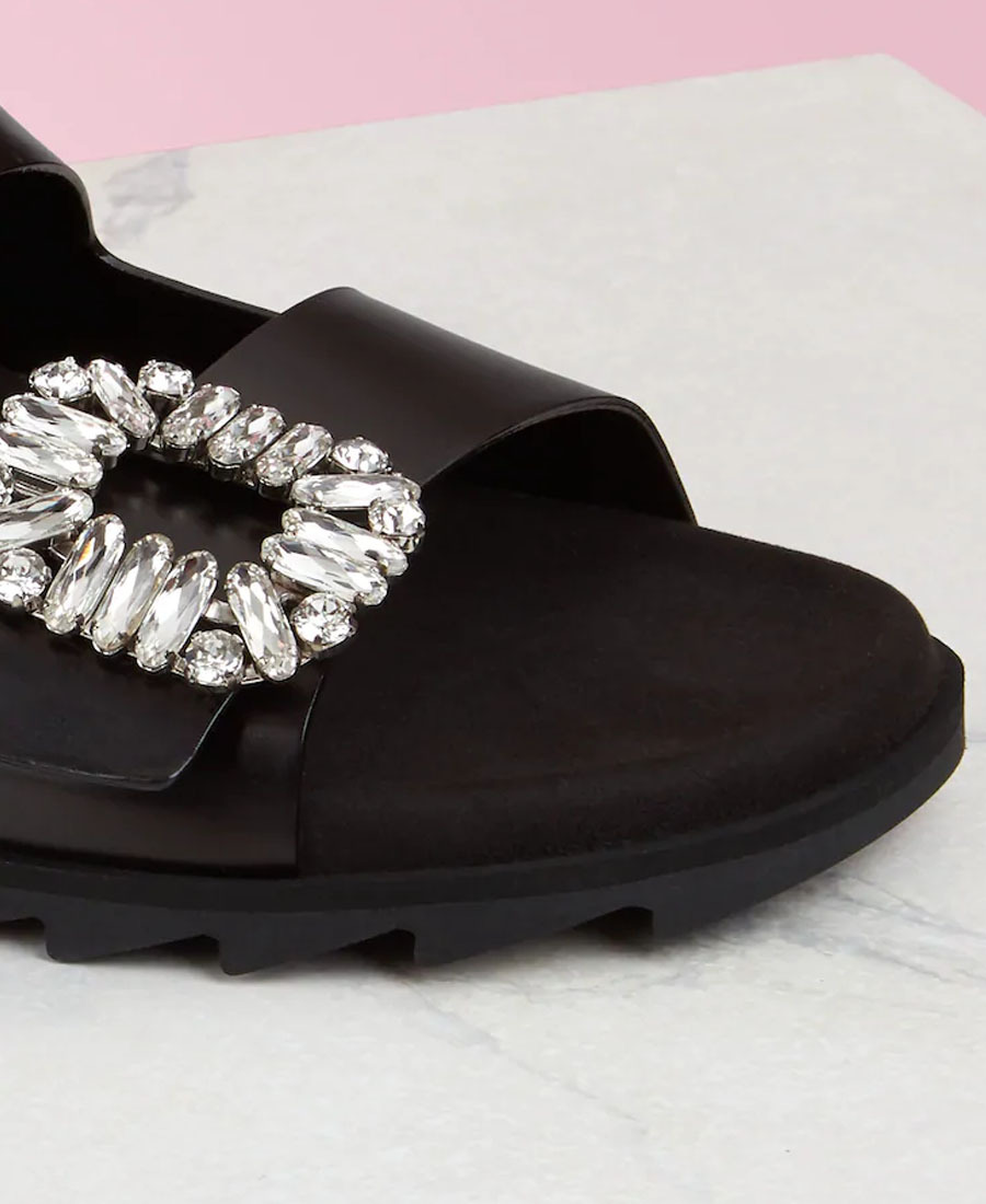 Roger Vivier Slidy Viv Crystal-embellished Leather Slides In Black