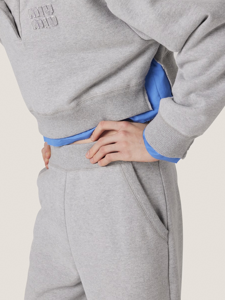 Miu Miu Cotton Fleece Bermudas In Gray