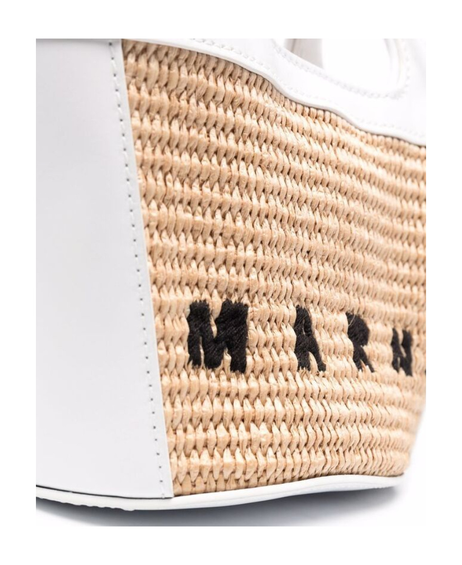 MARNI TROPICALIA MICRO BAG IN WHITE LEATHER AND RAFFIA