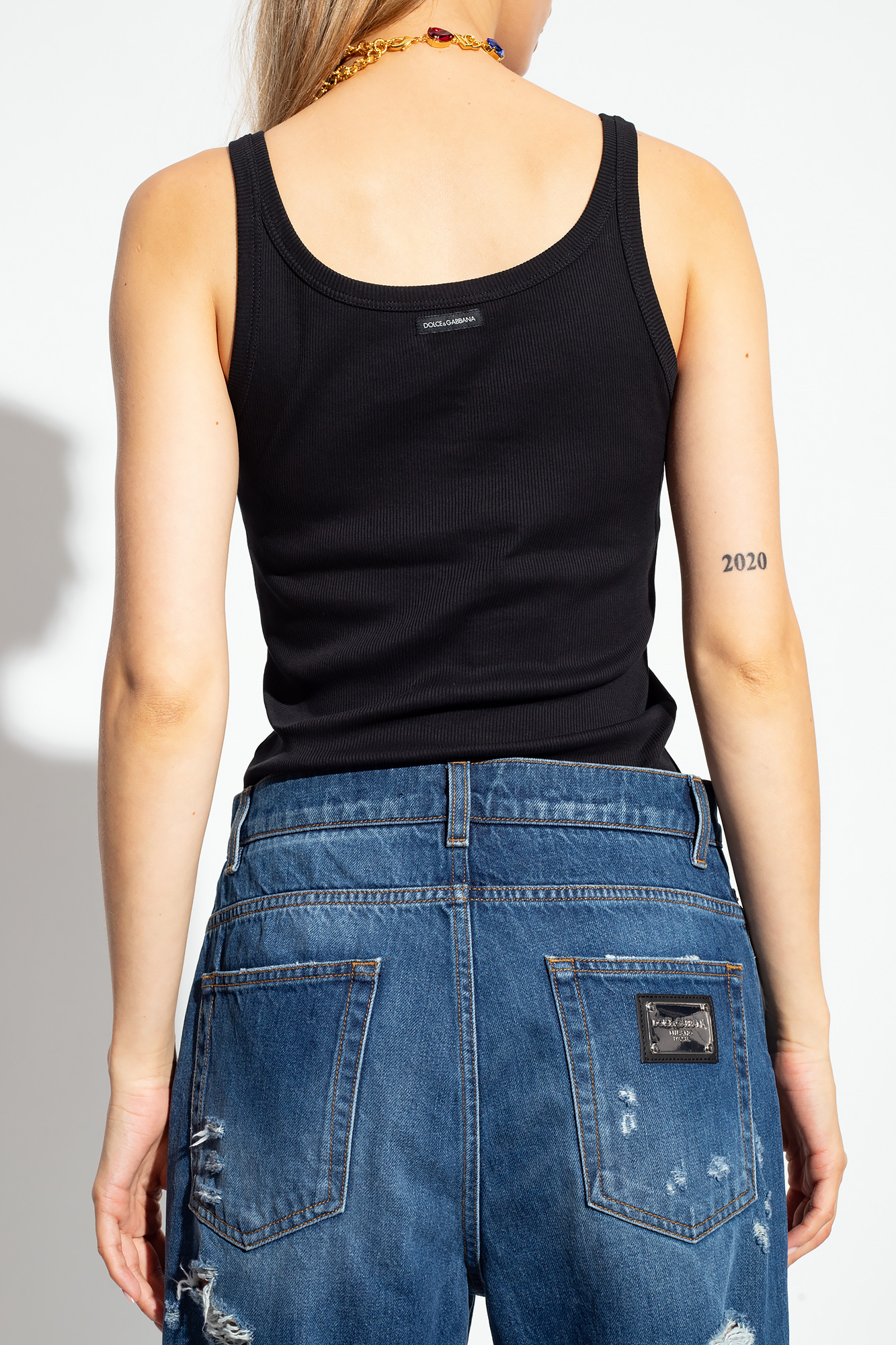 Dolce & Gabbana Ribbed Slim Black Tank Top In Black
