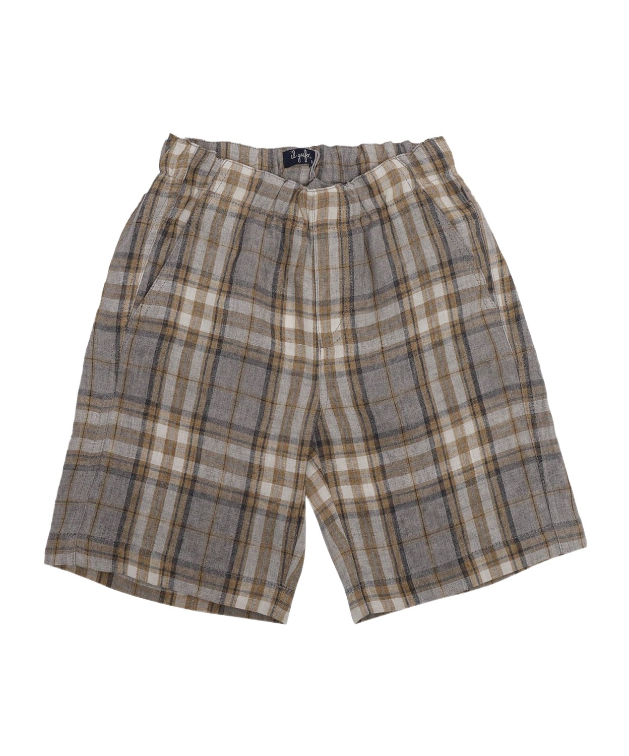 Il Gufo Check-pattern Linen-flax Shorts In Gray