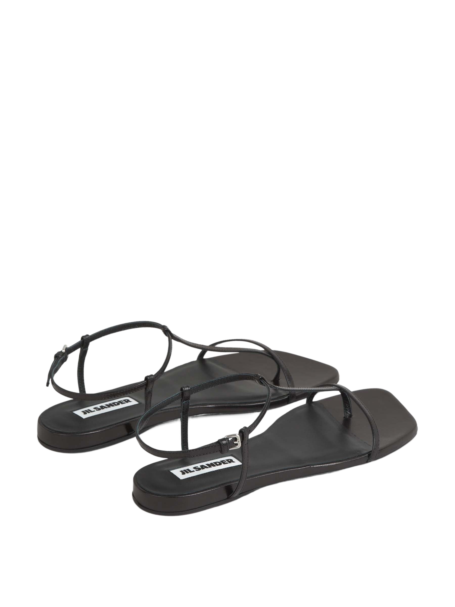 Shop Jil Sander Flat Leather Sandals In Black