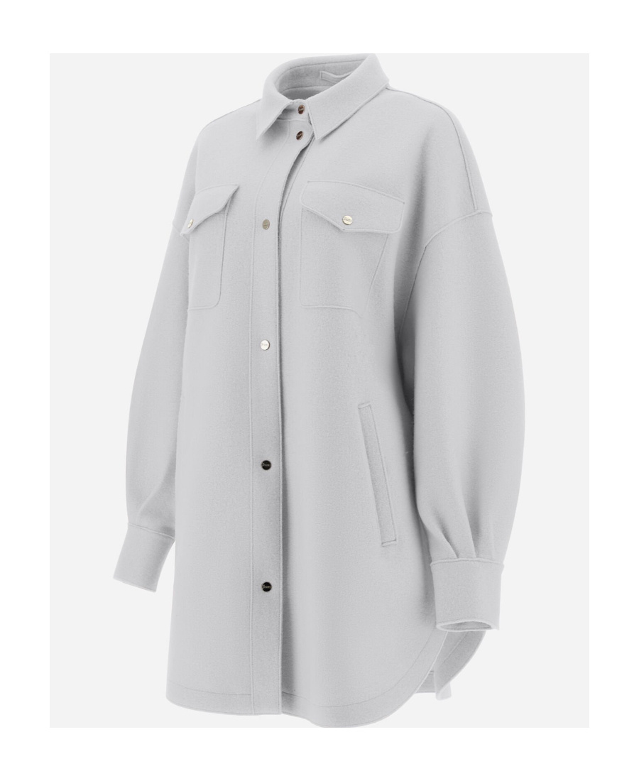 Herno Felted-finish Buttoned Long Shirt In Gray