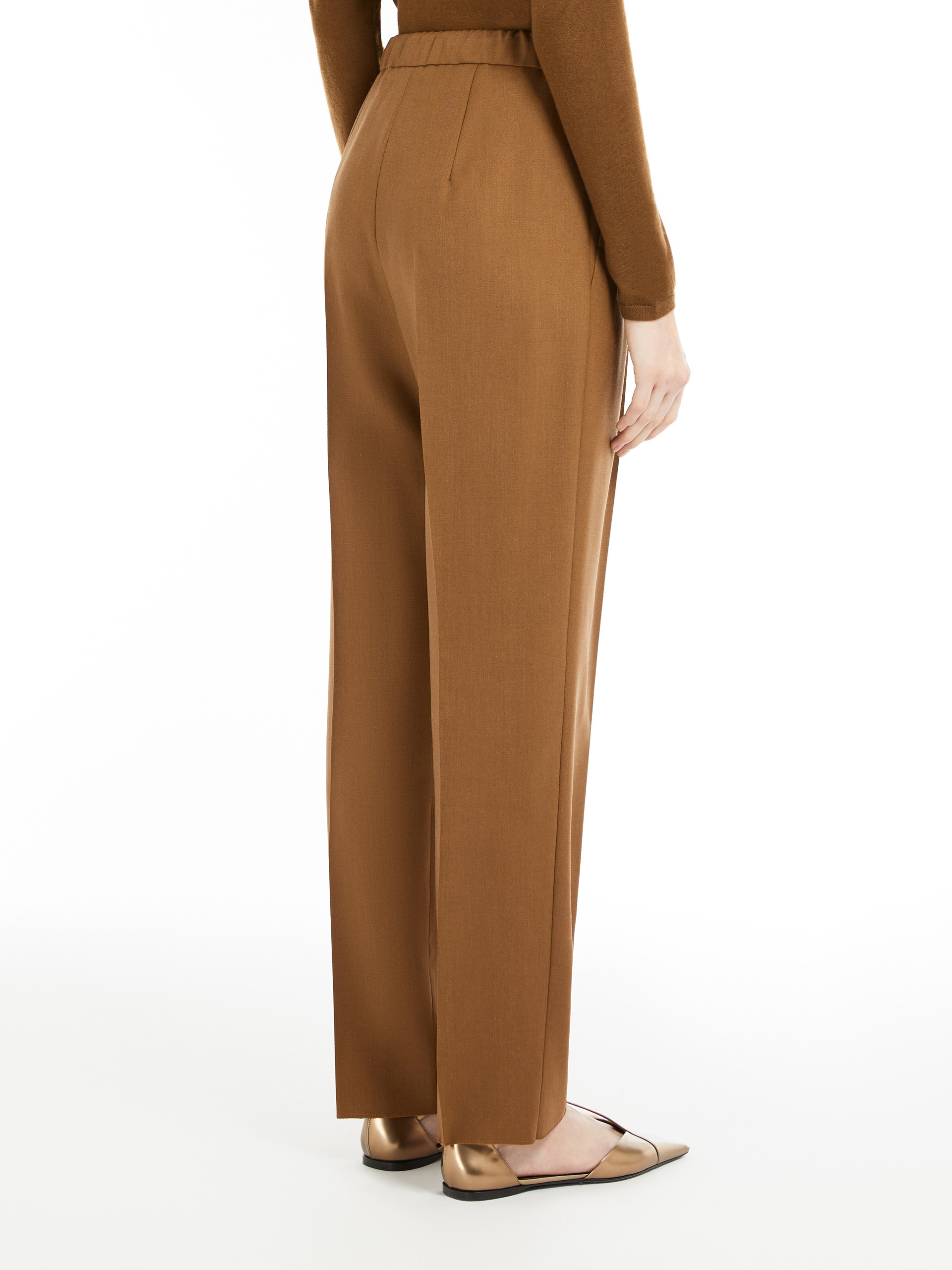 Max Mara Edere Wool And Silk Straight-leg Pants In Brown