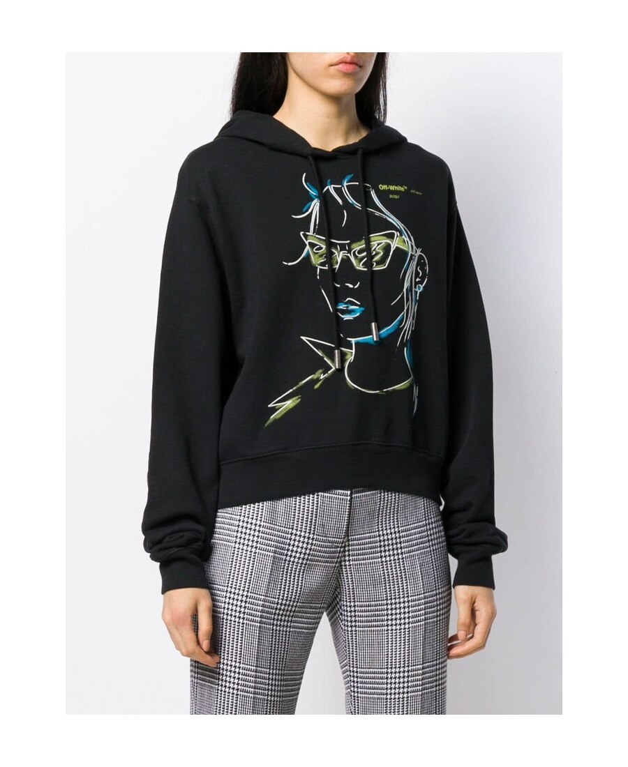 Off-white Logo Character Printed Hooded Hoodie In Black