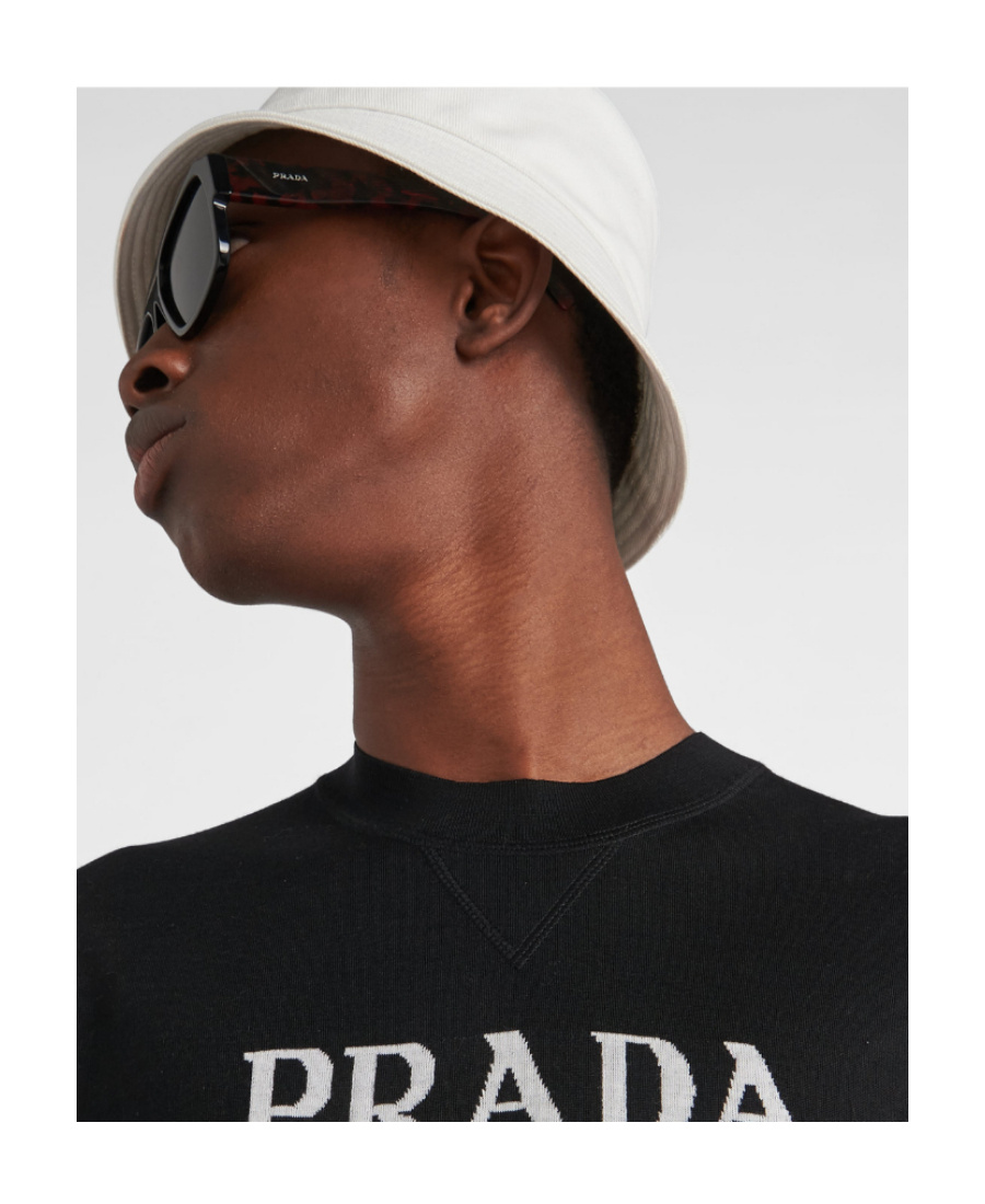 Prada Logo Intarsia Wool Sweater In Black