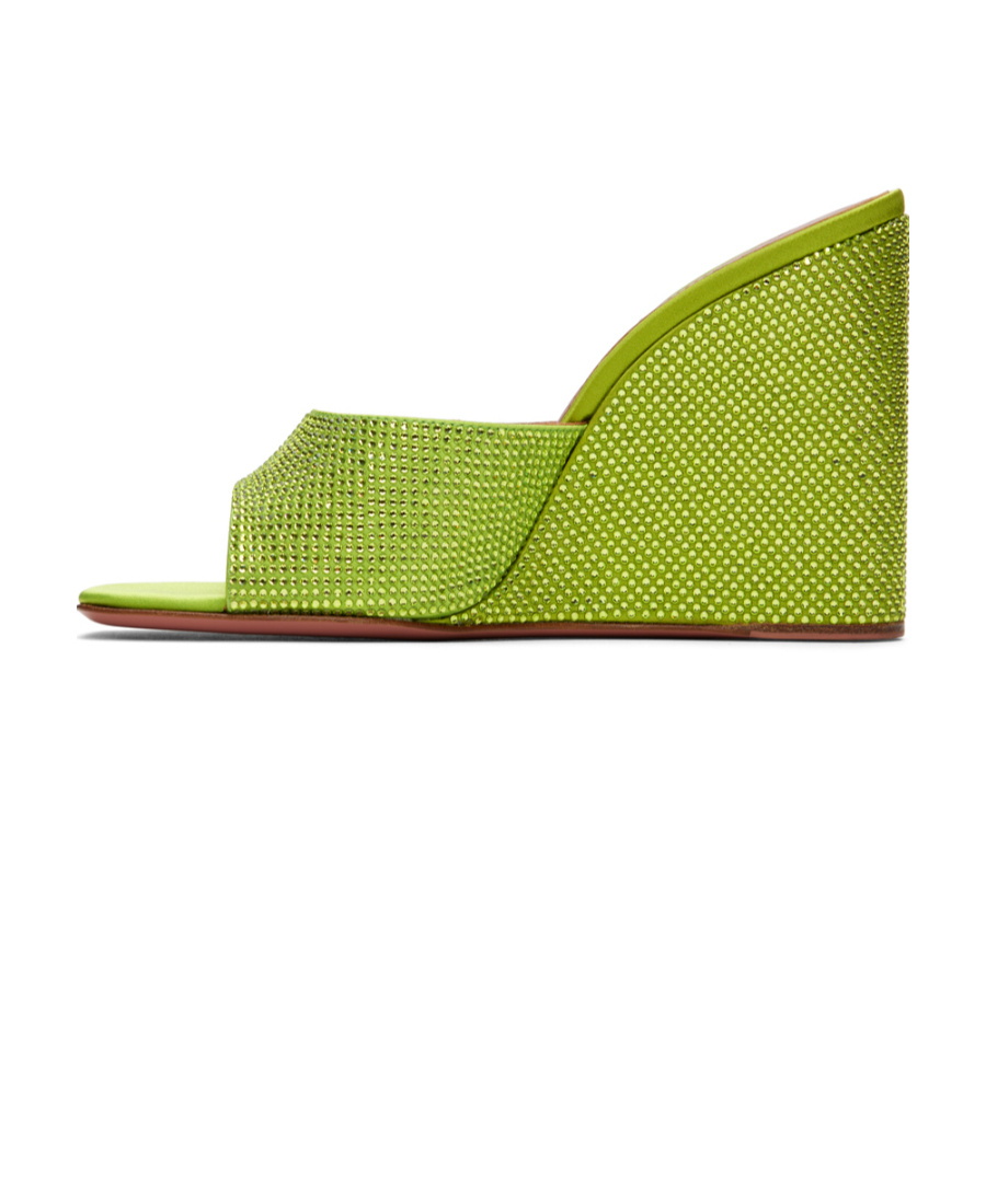 Amina Muaddi Lupita Crystal-embellished Satin Wedge Sandals In Green