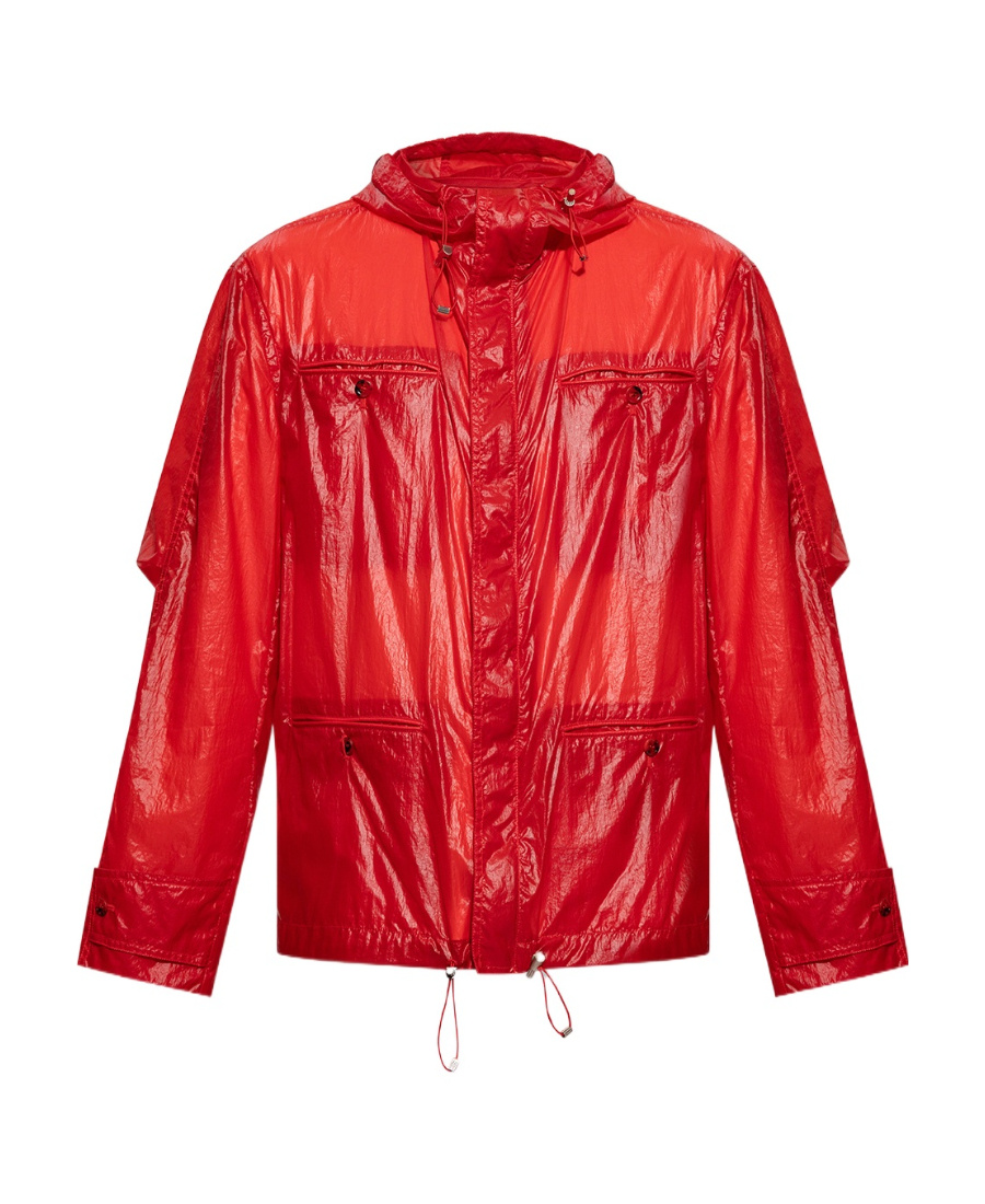 Ferragamo Hooded Windbreaker Jacket With Adjustable Drawstrings In Red