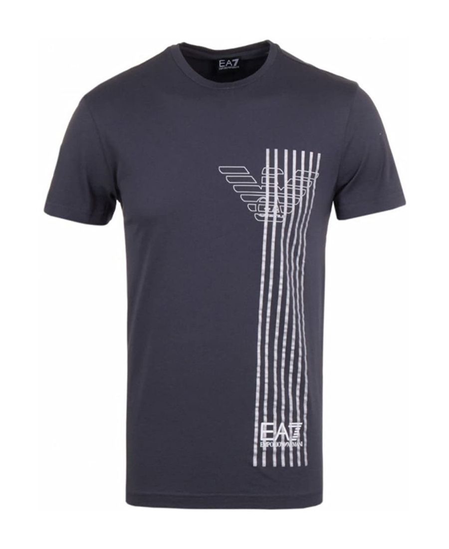 Ea7 Navy Blue Round Collar Logo T-shirt In Black