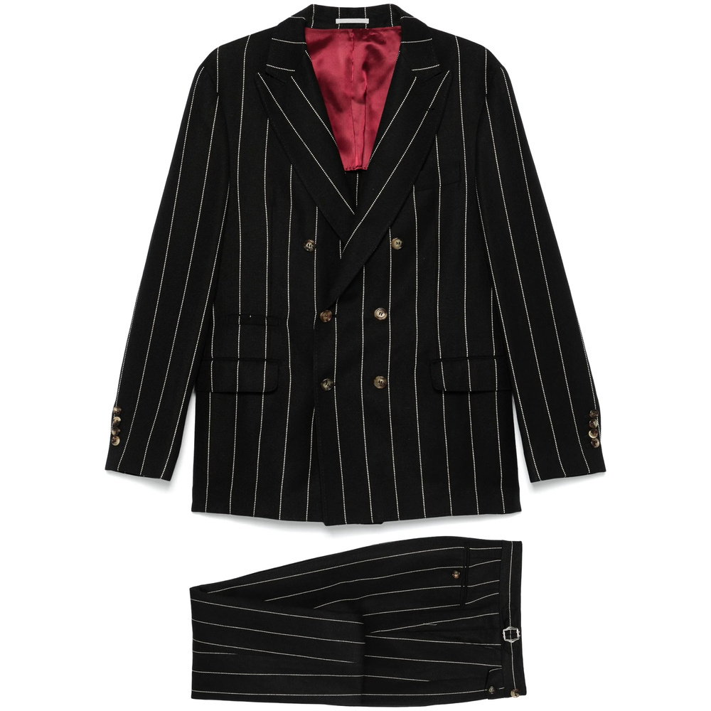 Brunello Cucinelli Long-sleeved Jacket And Striped Pants Suit In Black