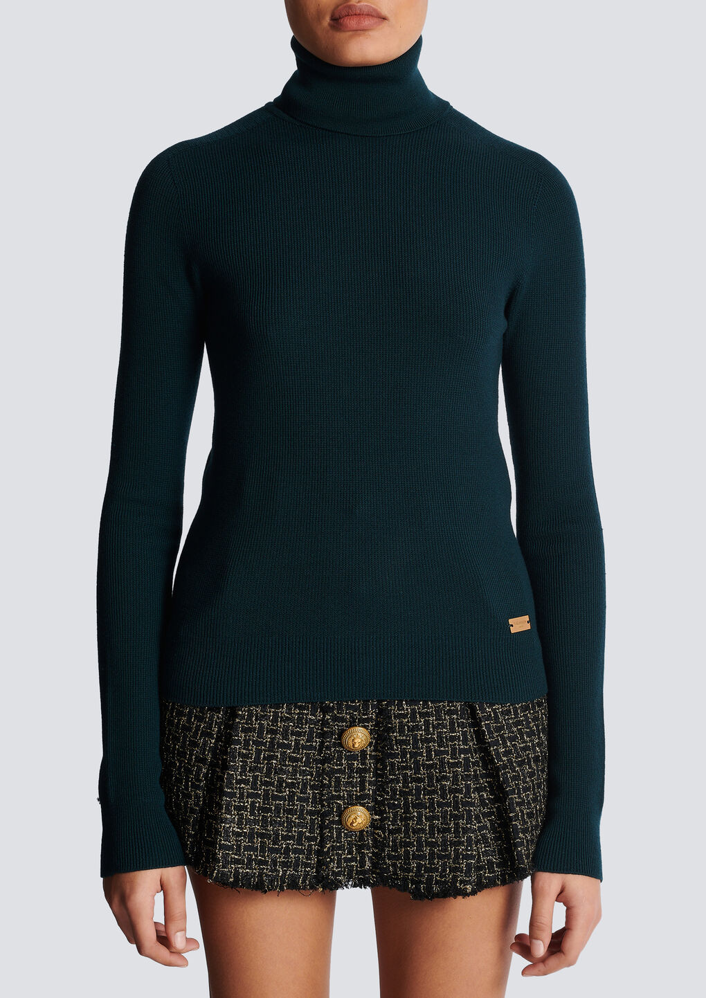 Shop Balmain Fine Knit Turtleneck In Green