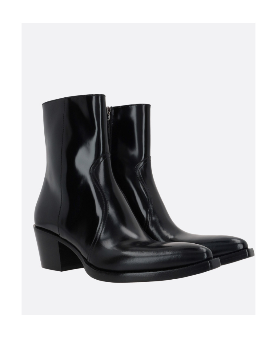 Prada Brushed Leather Camperos Boots In Black