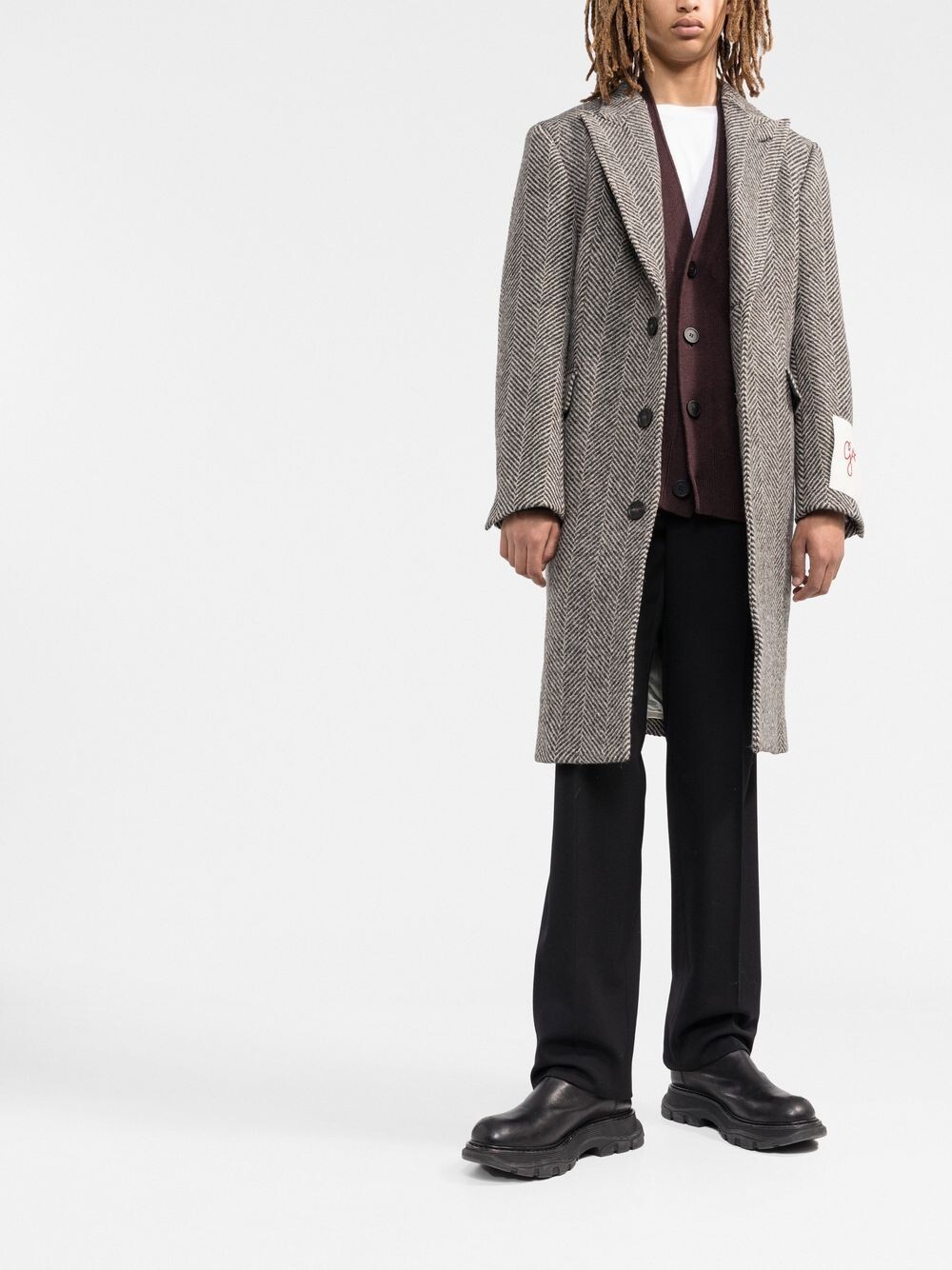Golden Goose Logo-patch Single-breasted Coat In Gray