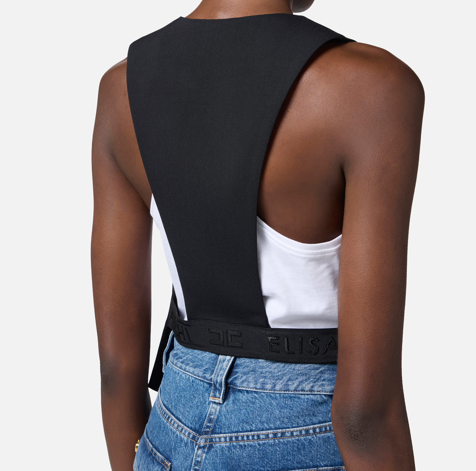Elisabetta Franchi Lightweight Cool Wool Waistcoat In Black