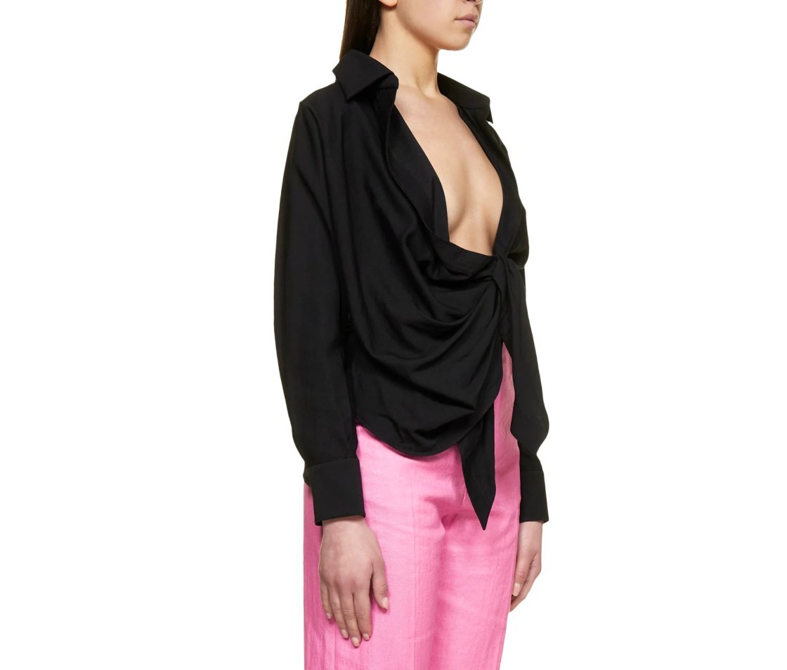 Jacquemus Les Sculptures Relaxed Bahia Shirt With Bow In Black