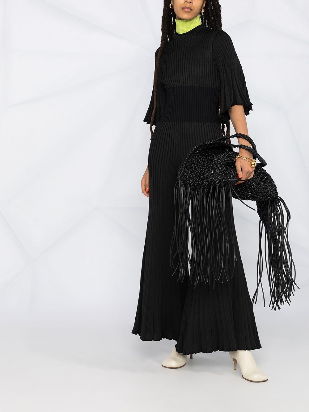 Bottega Veneta Ruffled Pleated Jumpsuit In Black
