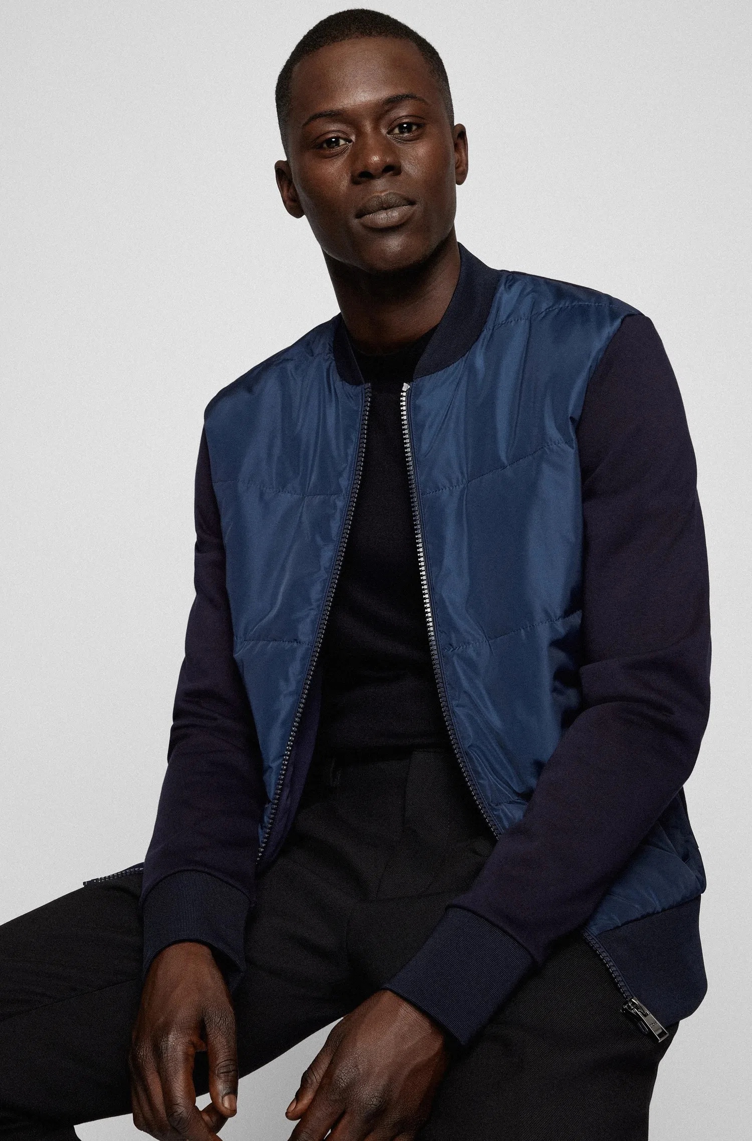 Hugo Boss Padded-panel Zipped Jacket In Blue