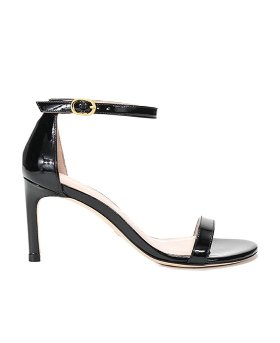 STUART WEITZMAN ONE-WORD BUCKLE HIGH-HEELED SANDALS
