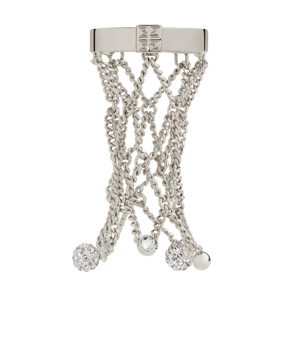 Givenchy Silver Pearling Crystal Ring In Gray