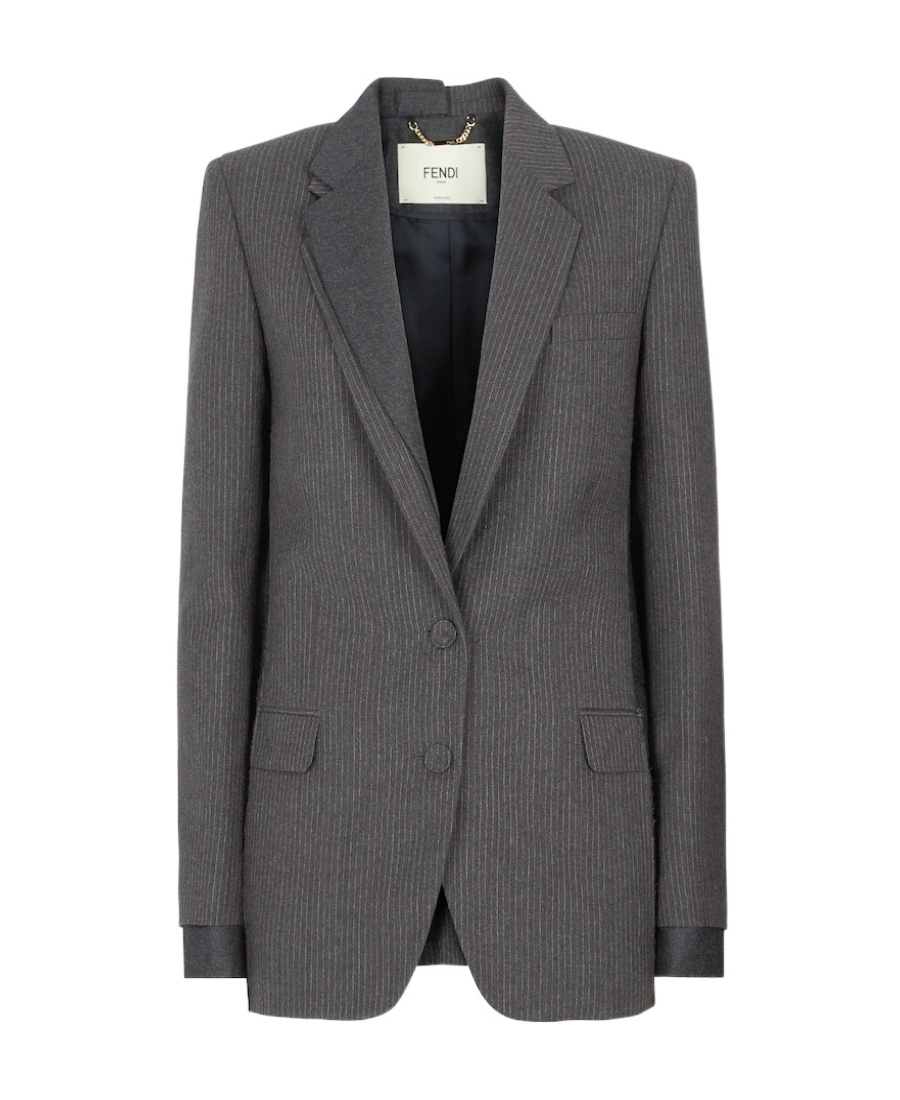 Fendi Pinstripe Wool Blazer In Gray
