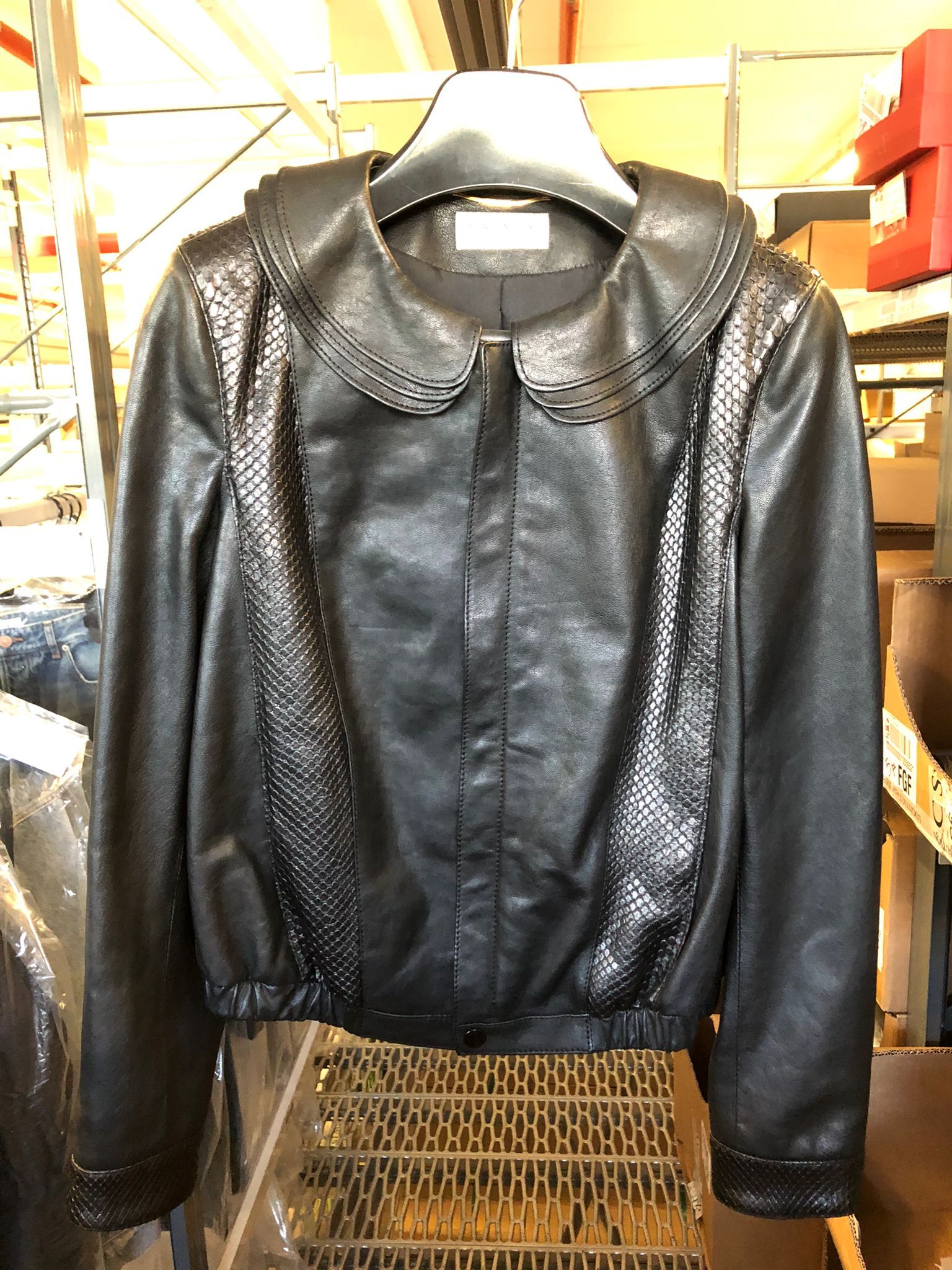 Saint Laurent Lapel Leather Jacket In Gray