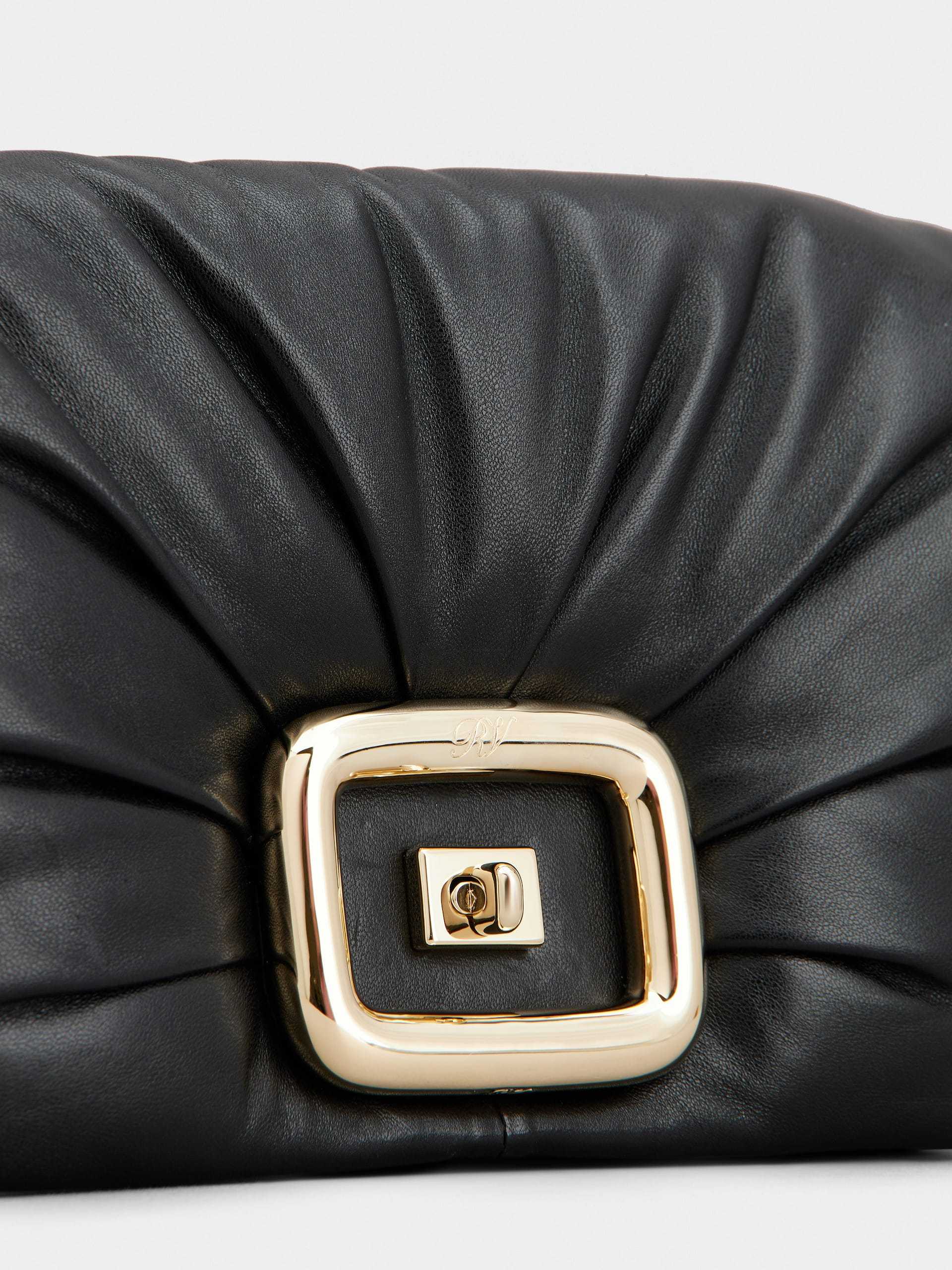 Roger Vivier Stylish Black Leather Handbag With Metal Buckle And Versatile Straps In Black