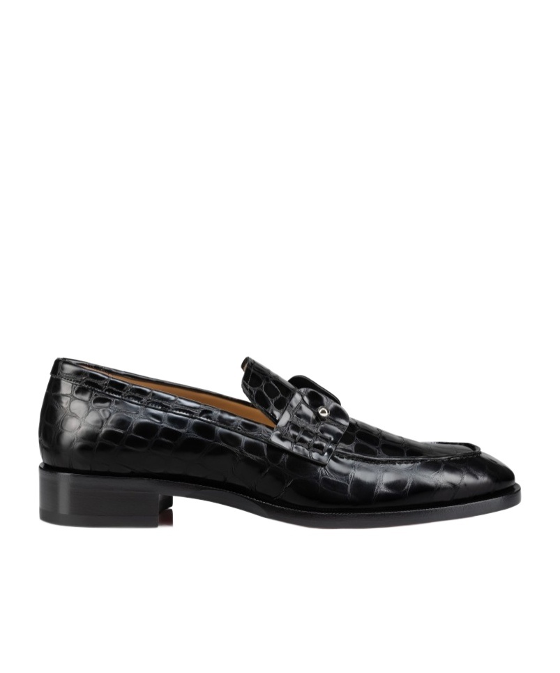 Christian Louboutin Embossed Slip-on Loafers In Black