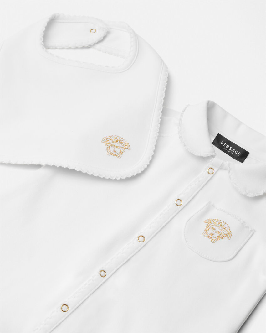 Versace Medusa Head-embroidered Babygrow Set In White
