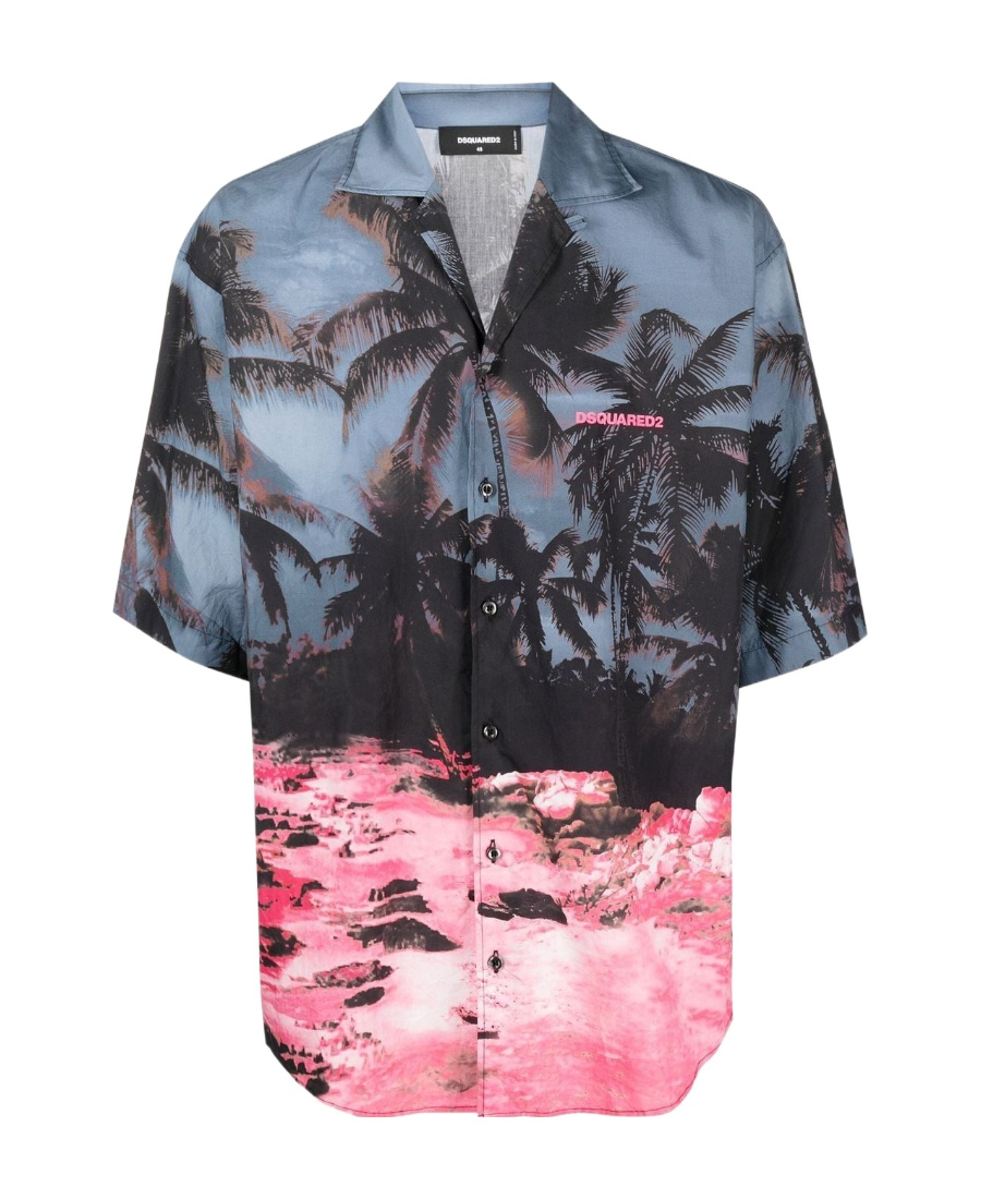 Shop Dsquared2 Palm Tree-print Short-sleeved Shirt In Black