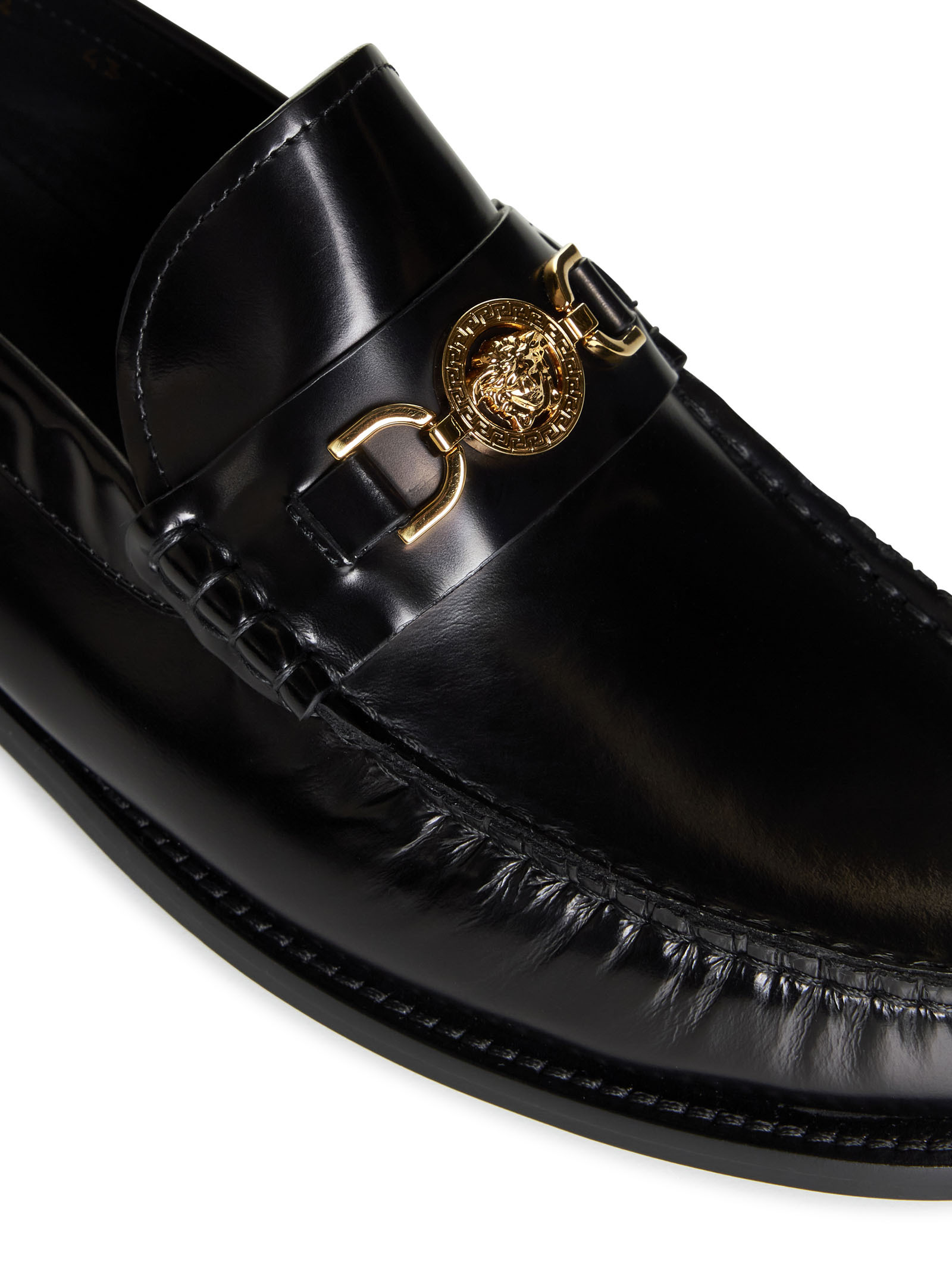 Versace Horsebit-embellished Croc-effect Patent-leather Loafers In Black